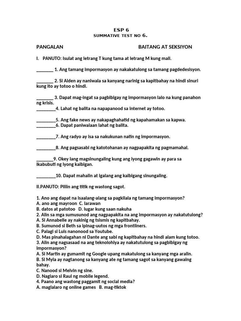 ESP 6 ST No.6 | PDF