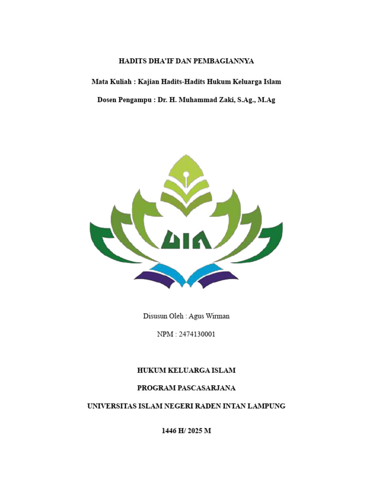 Klasifikasi Hadits Dha'if dalam Islam | PDF