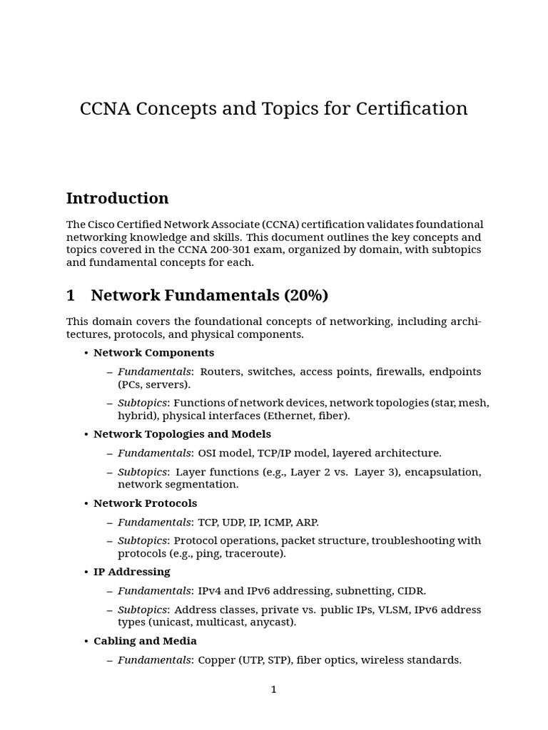 CCNA Topics | PDF | Computer Network | Cisco Certifications