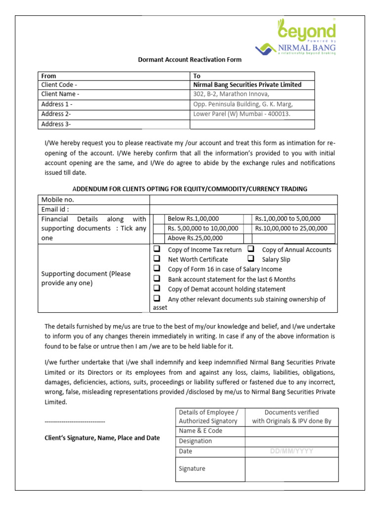 Dormant Account Reactivation Request Form | PDF | Business | Economies