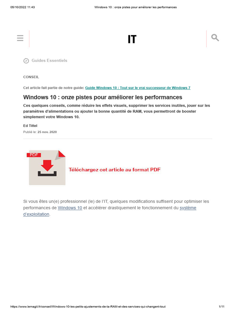 Optimiser Windows 10 : 11 conseils clés | PDF | Windows 10 | Registre ...