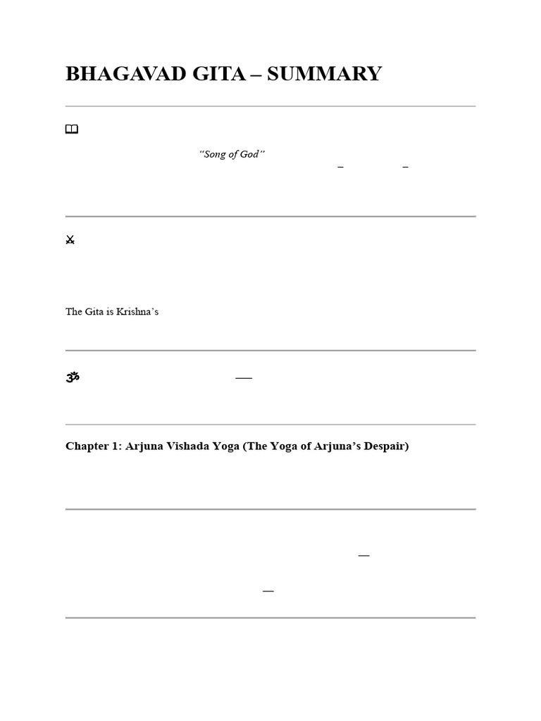 Bhagavad Gita Summary and Teachings | PDF | Bhagavad Gita | Indian ...