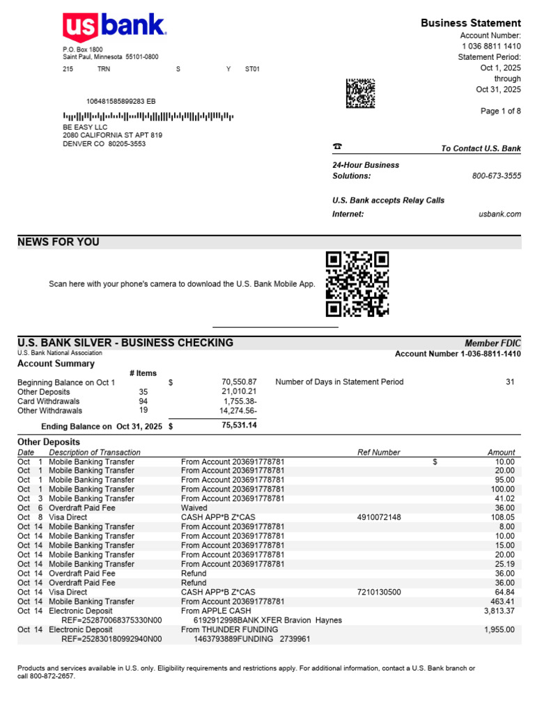 Mobile Transfers on Bank Statement | PDF | Credit Card | Interest