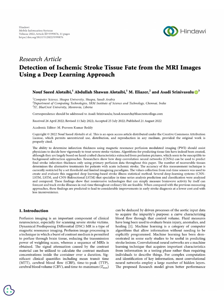Detection of Ischemic Stroke Tissue Fate From The MRI Images Using A ...