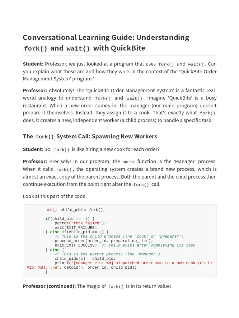 Understanding fork() and wait() in C PDF Computer Architecture — free download