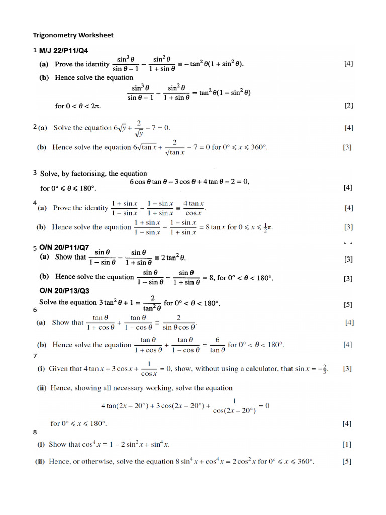 Trigonometry As Worksheet Oct 25 | PDF
