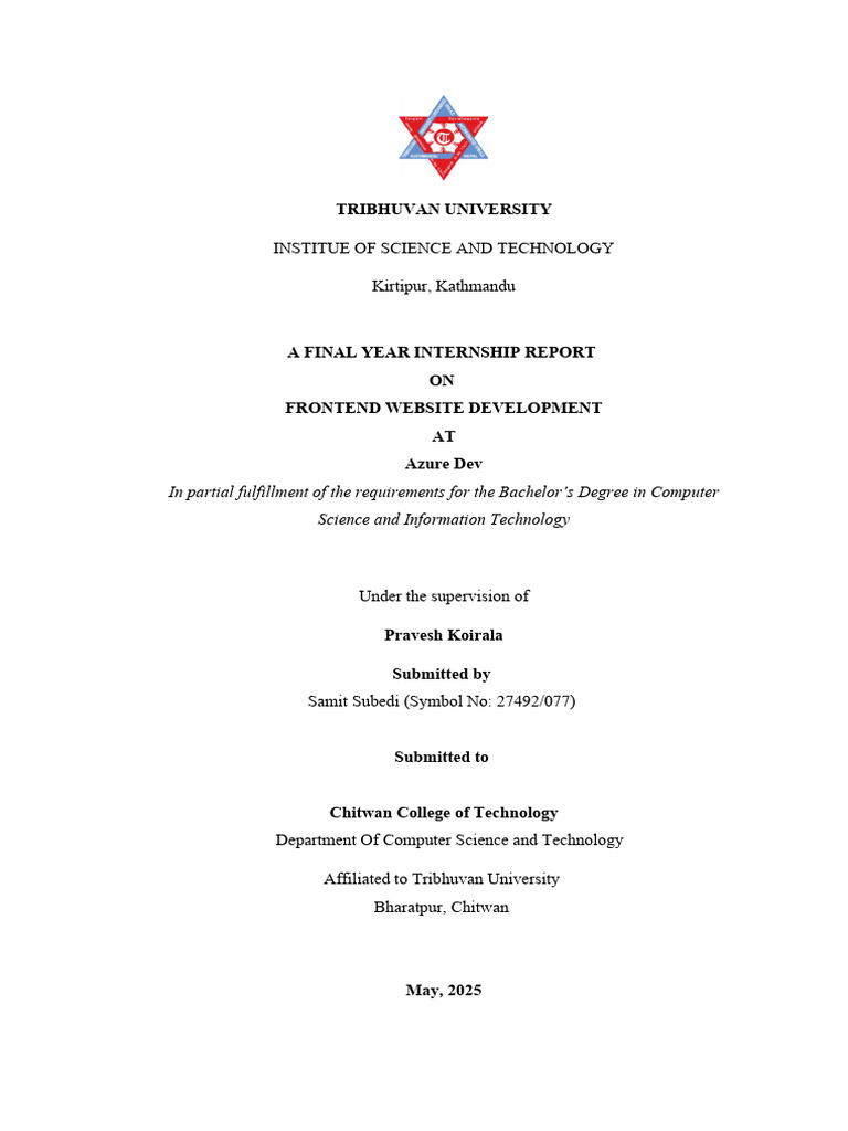 Frontend Web Development Internship Report | PDF | Web Development ...