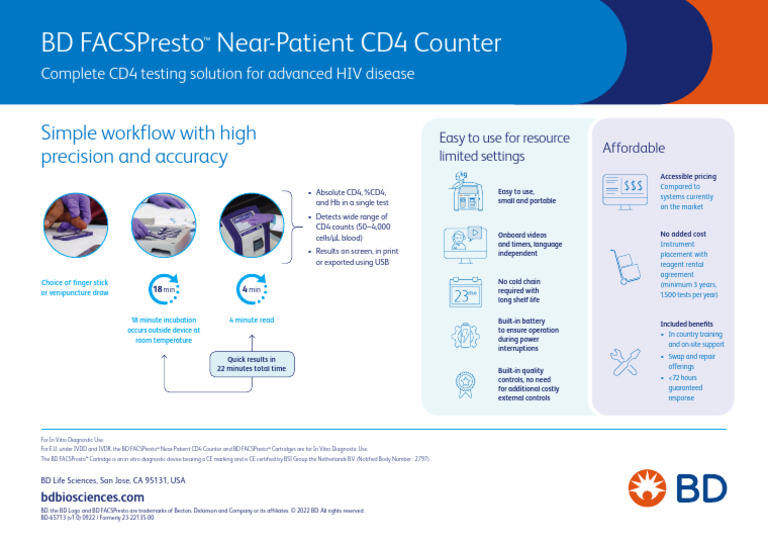 FACSPresto Near Patient CD4 Counter Infographic BD 65713 | PDF | Cd4 ...