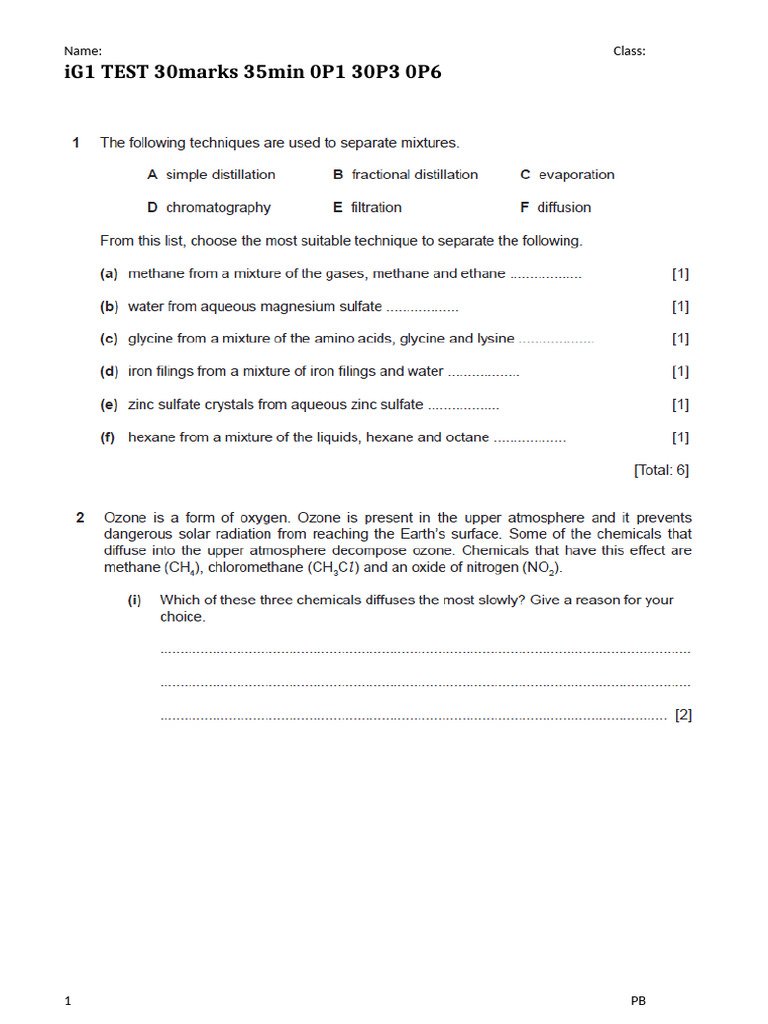 IG 1 TEST 30marks 35min 0P1 30P3 0P6 | PDF