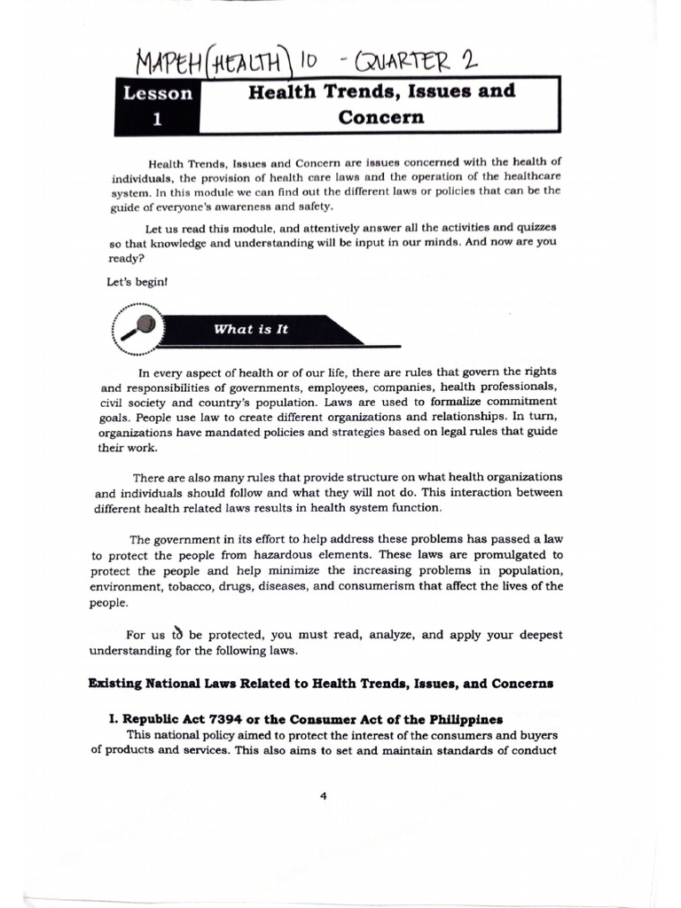 MAPEH 10 Health Quarter 2 Lesson and Activities | PDF