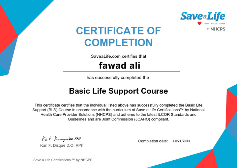 BLS Course Completion Certificate | PDF