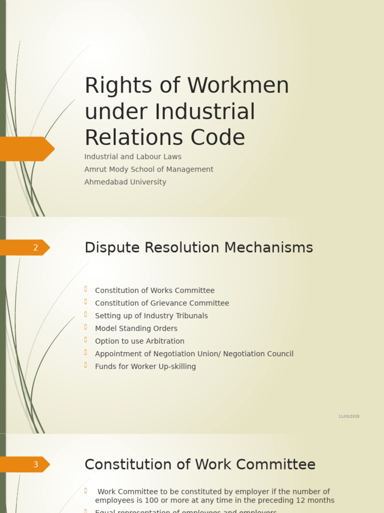 Workmen Rights under Industrial Relations Code | PDF | Employment ...