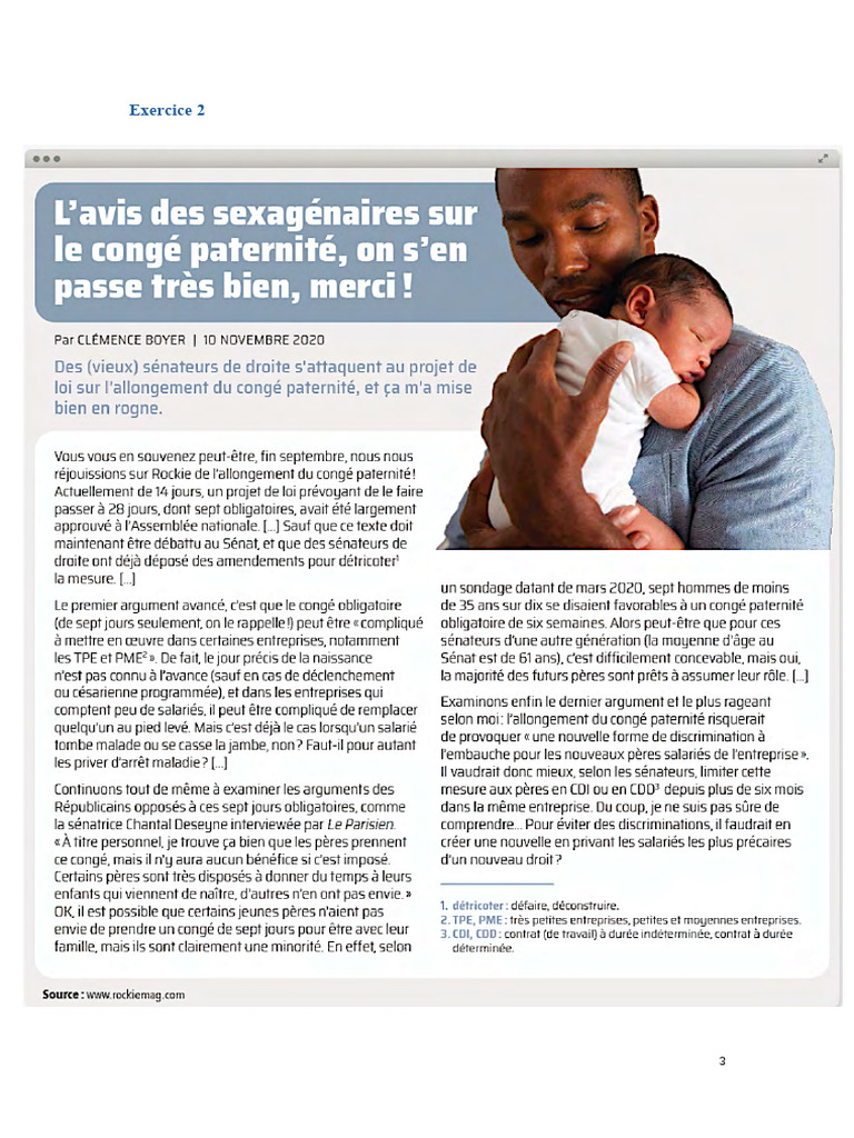 Congé paternité : enjeux et opinions en France | PDF