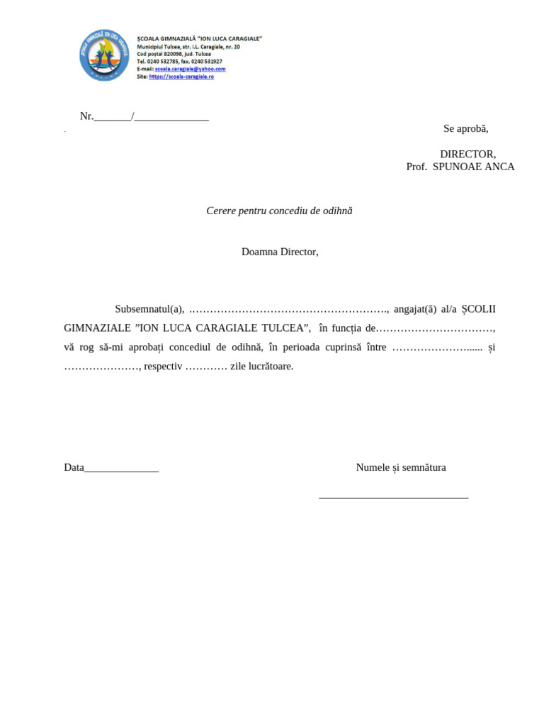 Cerere - Concediu Odihna 2025-2026 | PDF