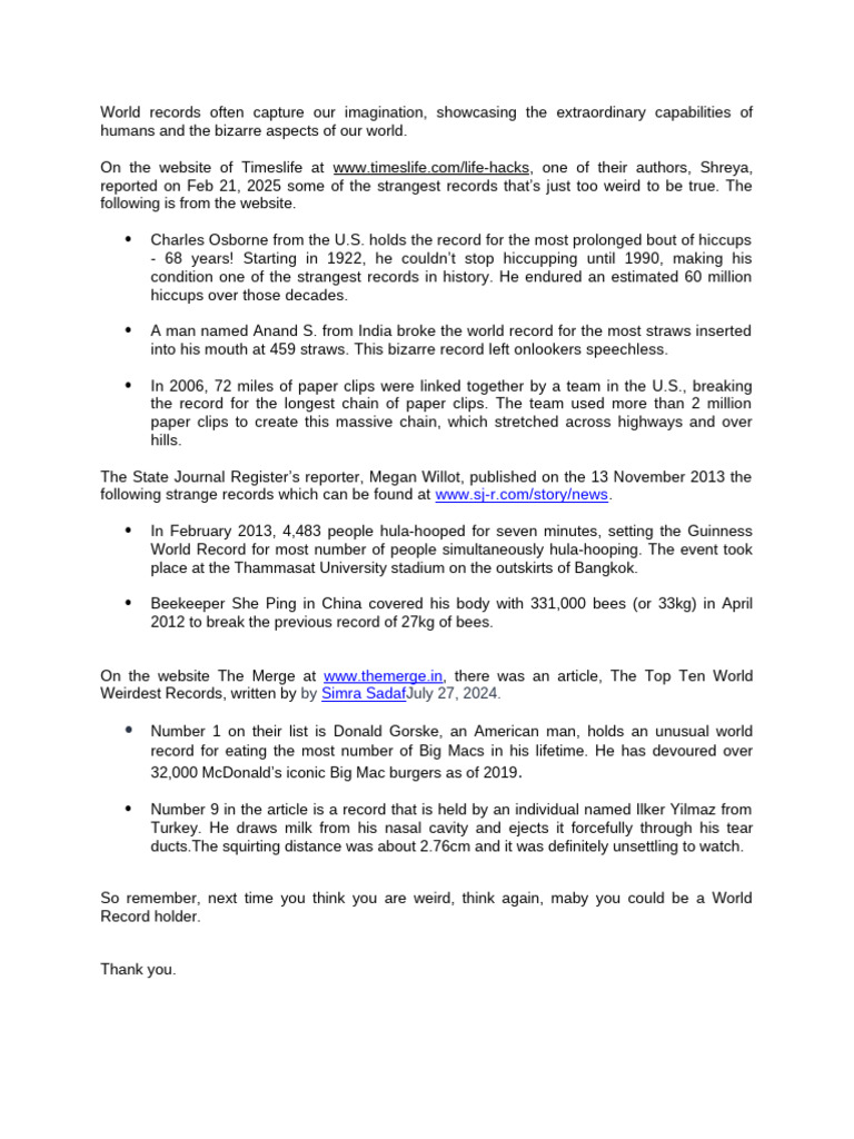 Bizarre World Records You Won't Believe PDF