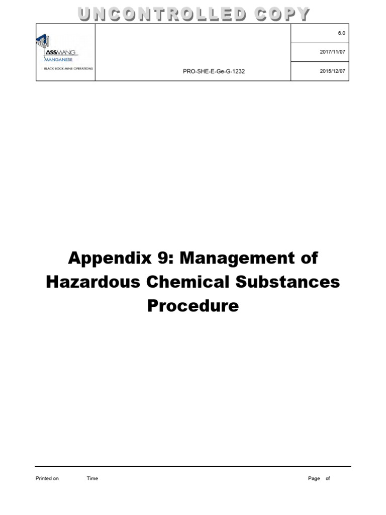Appendix 9 Management of Hazardous Chemical Substances Procedure | PDF ...
