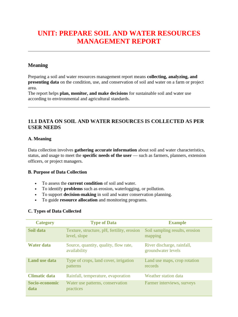 Soil and Water Management Report Guide | PDF | Soil | Water Conservation