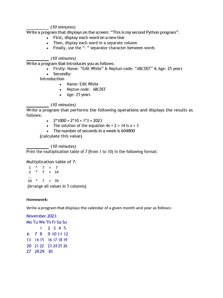 Python Programming Exercises Guide | PDF