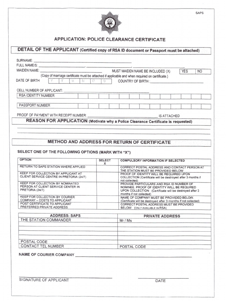 Application For Police Clearance | PDF