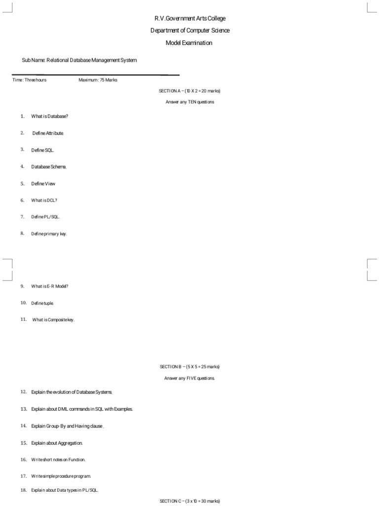 Relational Database Management Exam Guide | PDF