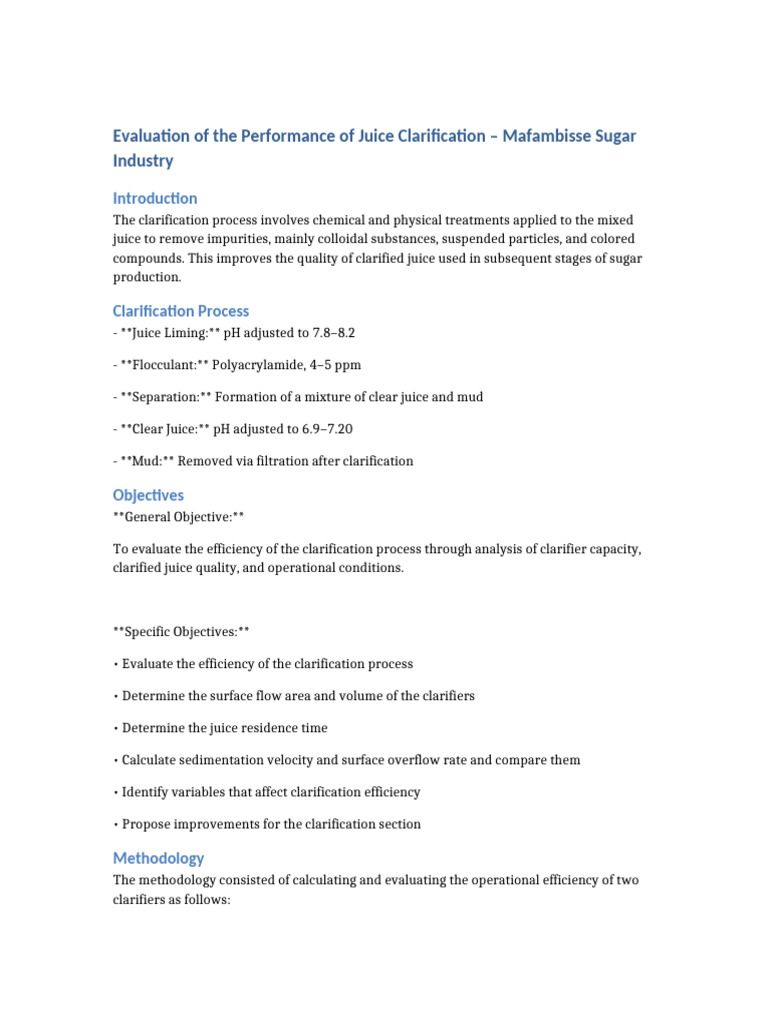 Juice Clarification Performance Evaluation | PDF