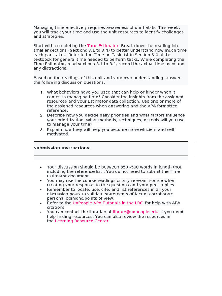 Time Management Behaviors and Strategies | PDF