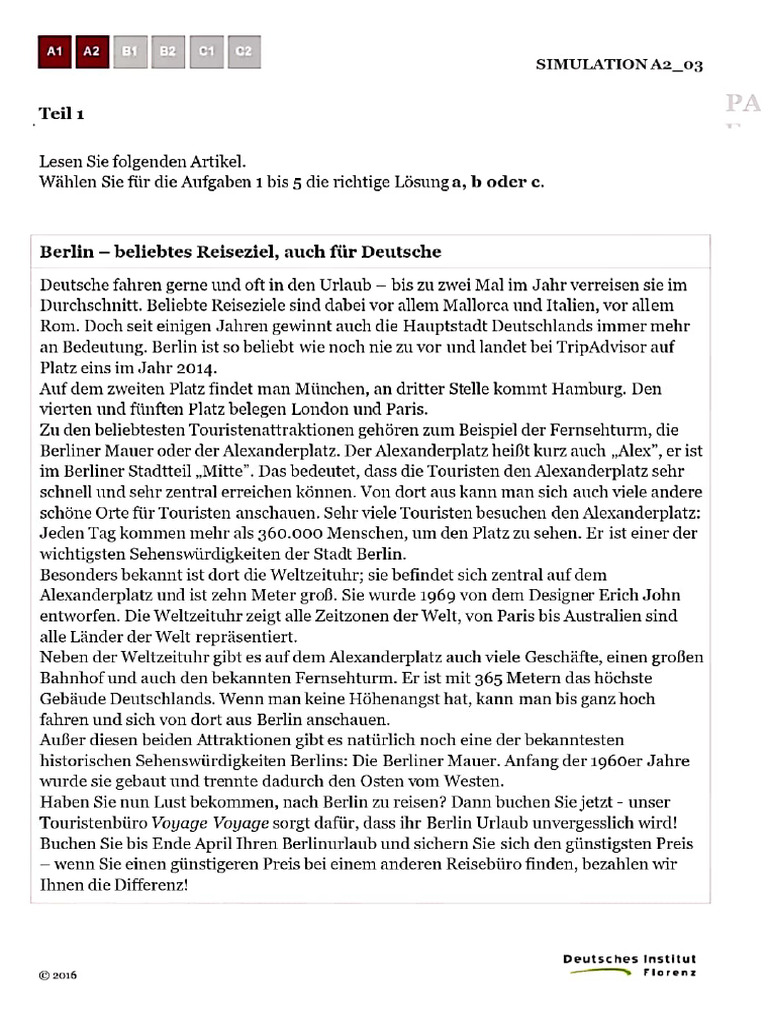 A2 Lesen Modaltest | PDF