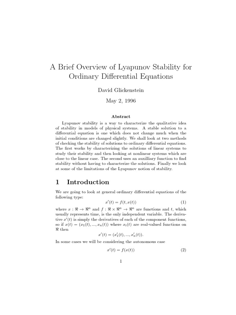 Lyapunov Stability in Differential Equations | PDF | Stability Theory ...