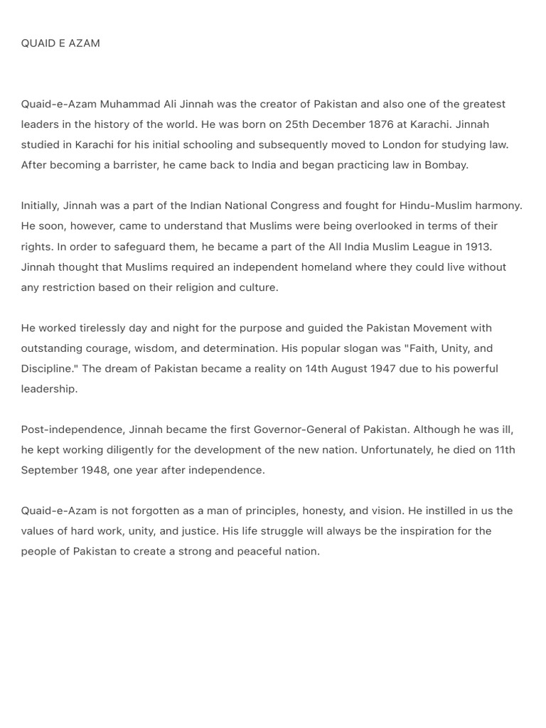 Quaid-e-Azam: Founder of Pakistan | PDF