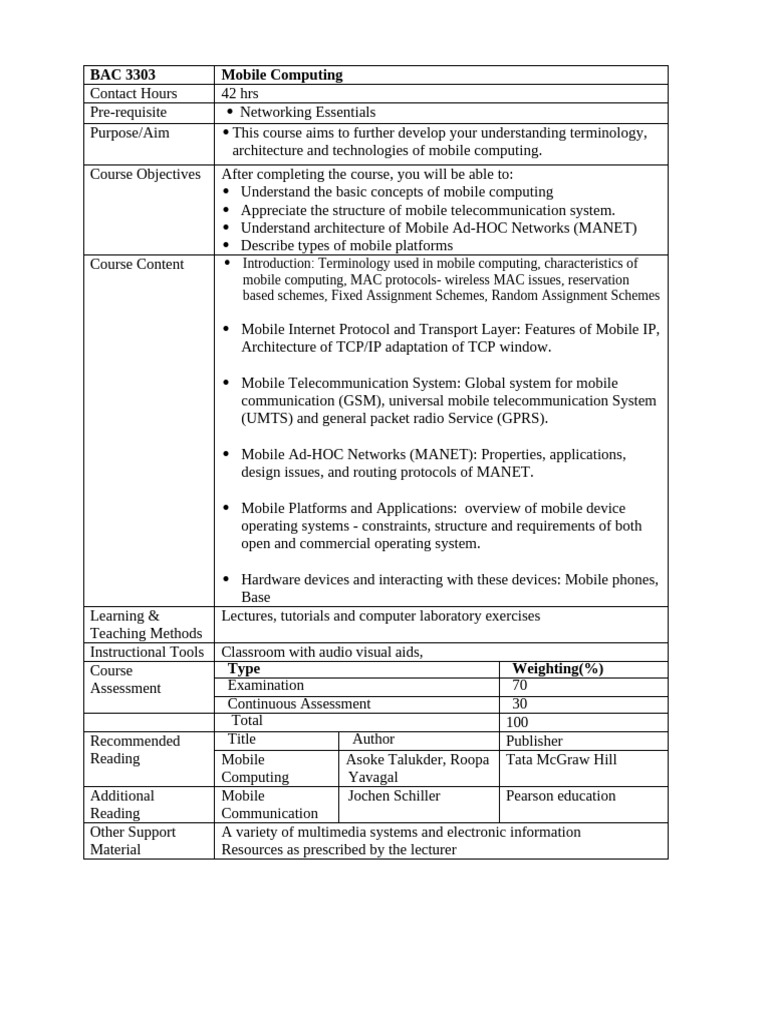 Mobile Computing Course Overview | PDF | Wireless Ad Hoc Network ...