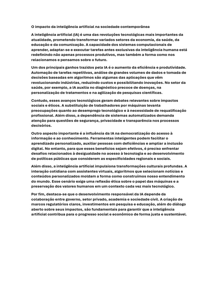 Impacto da IA na Sociedade Atual | PDF | Inteligência artificial ...