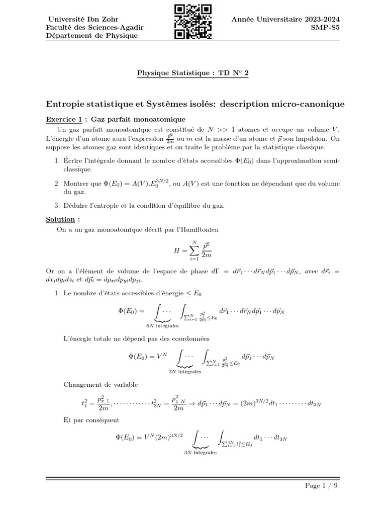 Entropie et systèmes isolés en physique | PDF | Mécanique statistique ...