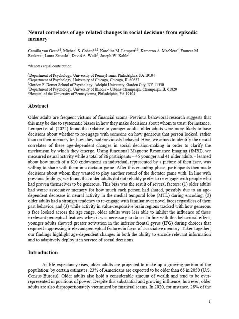 Neural Correlates of Age-Related Changes in Social | PDF | Functional ...