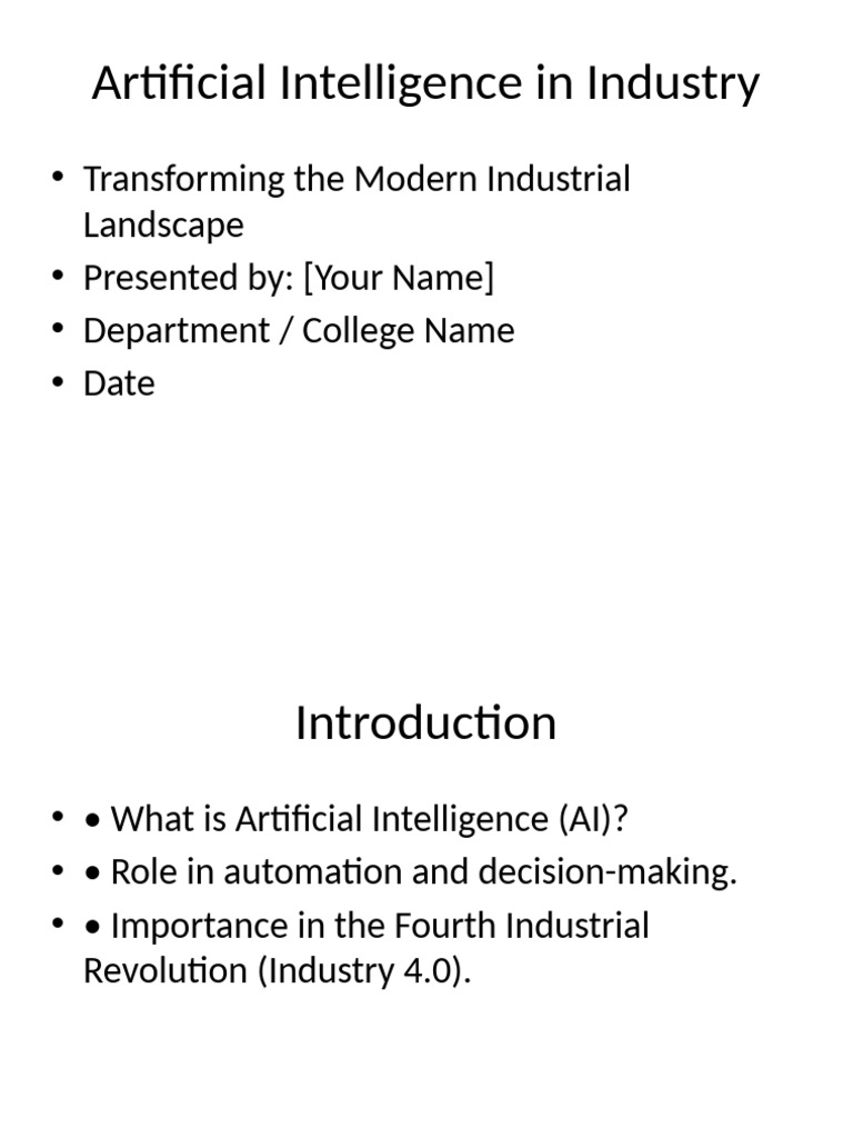 AI in Industry Presentation | PDF