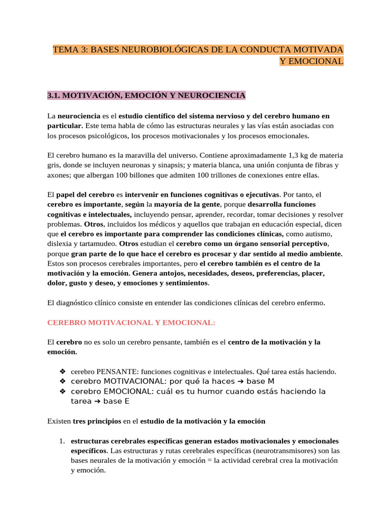 Neurobiología de la Motivación y Emoción | PDF | Las emociones | Dopamina