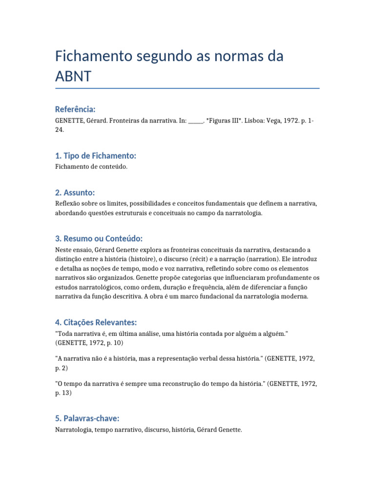 Fichamento ABNT Fronteiras Da Narrativa | PDF