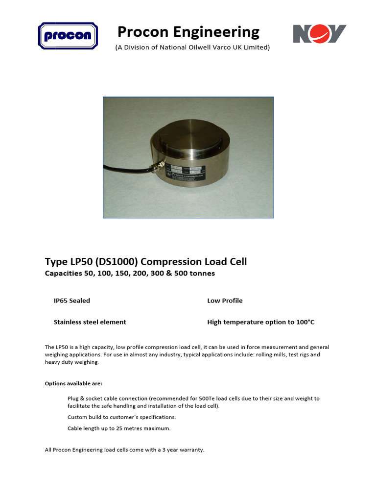 LP50 Compression Load Cell Specifications | PDF | Equipment ...