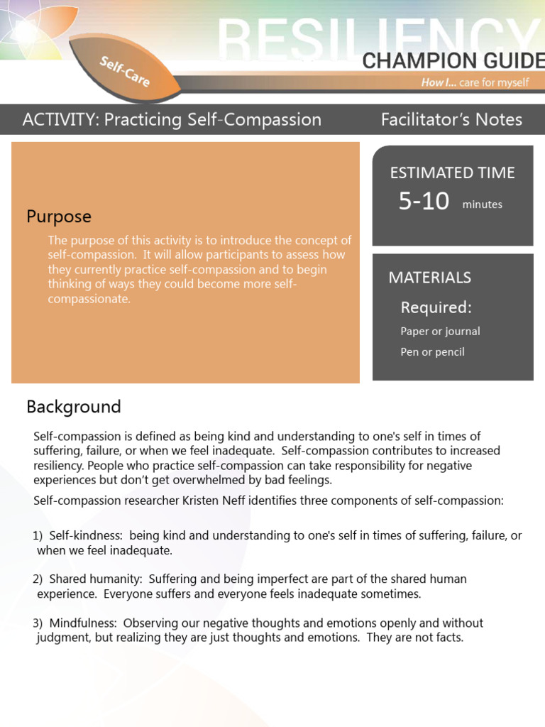 Self Compassion Exercise Pdf Psychology Psychological Concepts