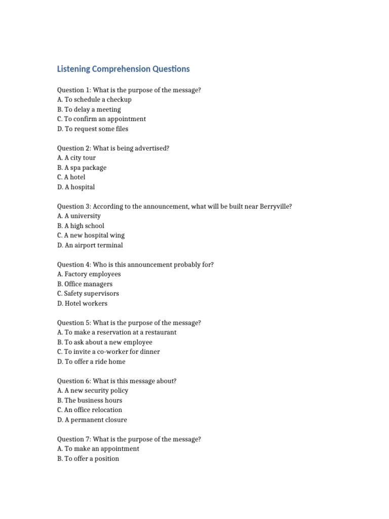 Listening Comprehension Practice Questions | PDF