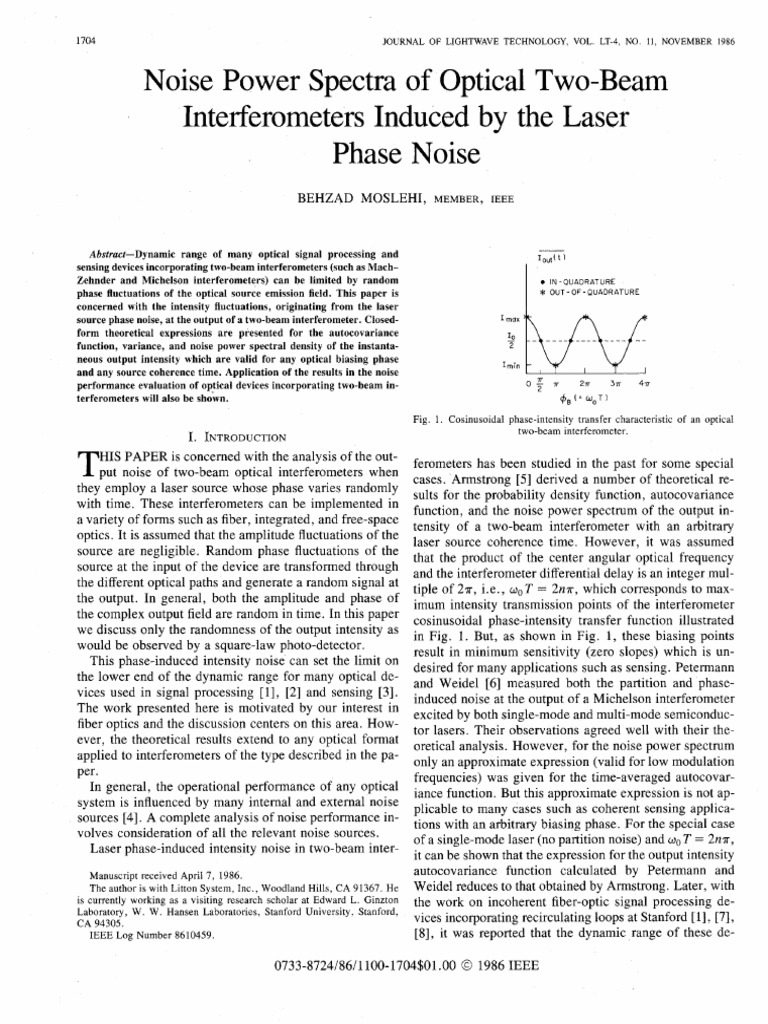 Laser Phase Noise in Two-Beam Interferometers | PDF | Interferometry ...