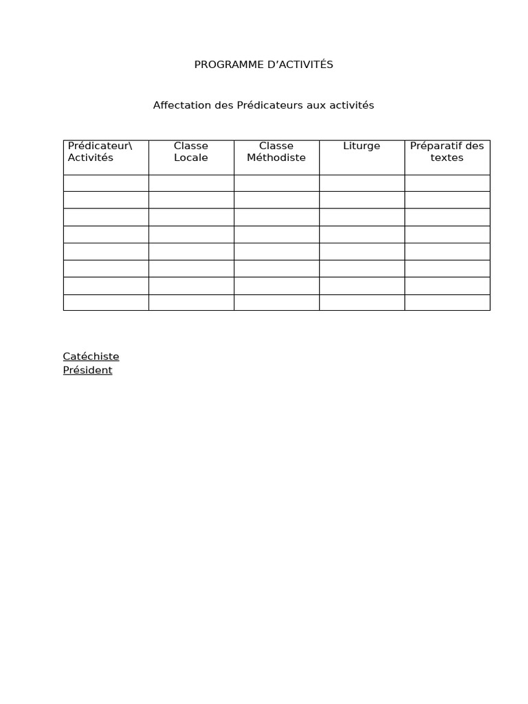 Programme d'Activités des Prédicateurs | PDF