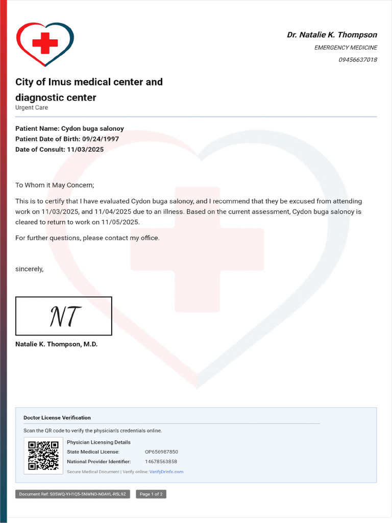 Doctor Note With Signature | PDF