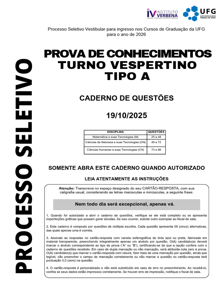 Instruções Prova Vestibular UFG 2026 | PDF | Gravidade | Receptor ...