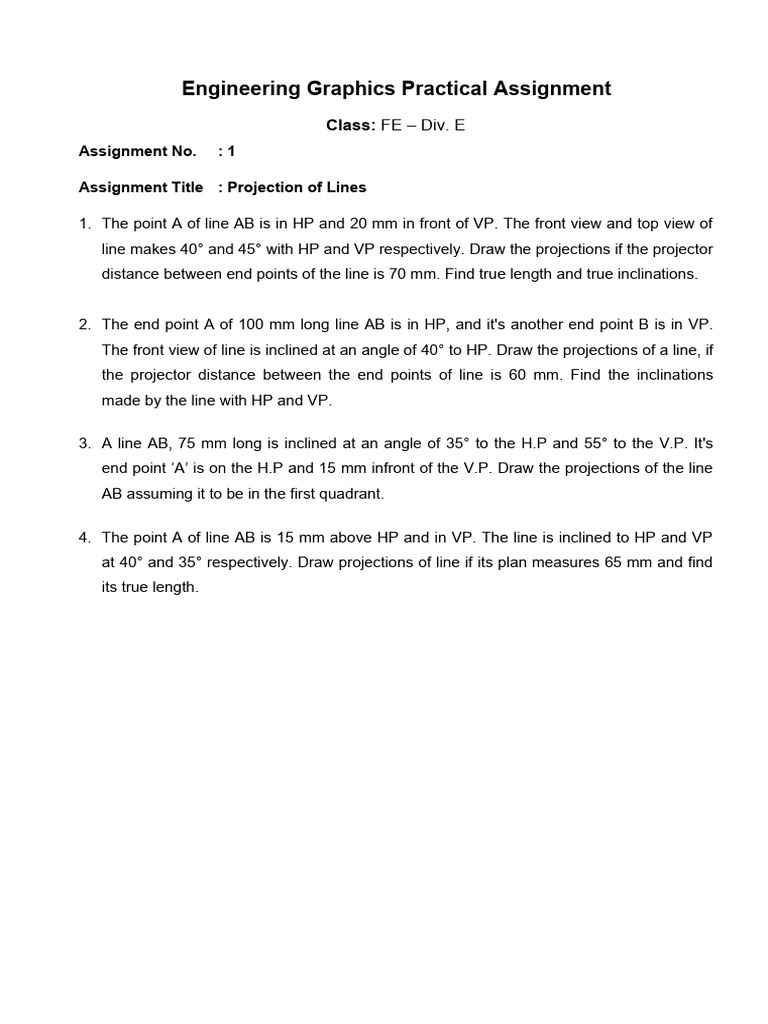 Projection of Lines in Engineering Graphics | PDF