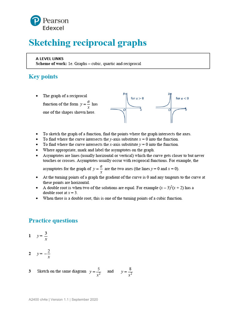 Example 5 Chapter 4 Sketching Reciprocal Graphs | PDF
