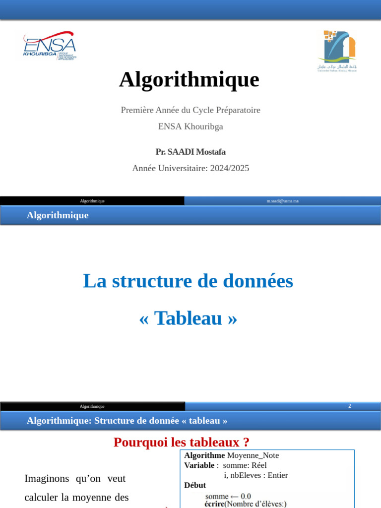 Introduction aux Tableaux en Algorithmique | PDF | Algorithmes ...
