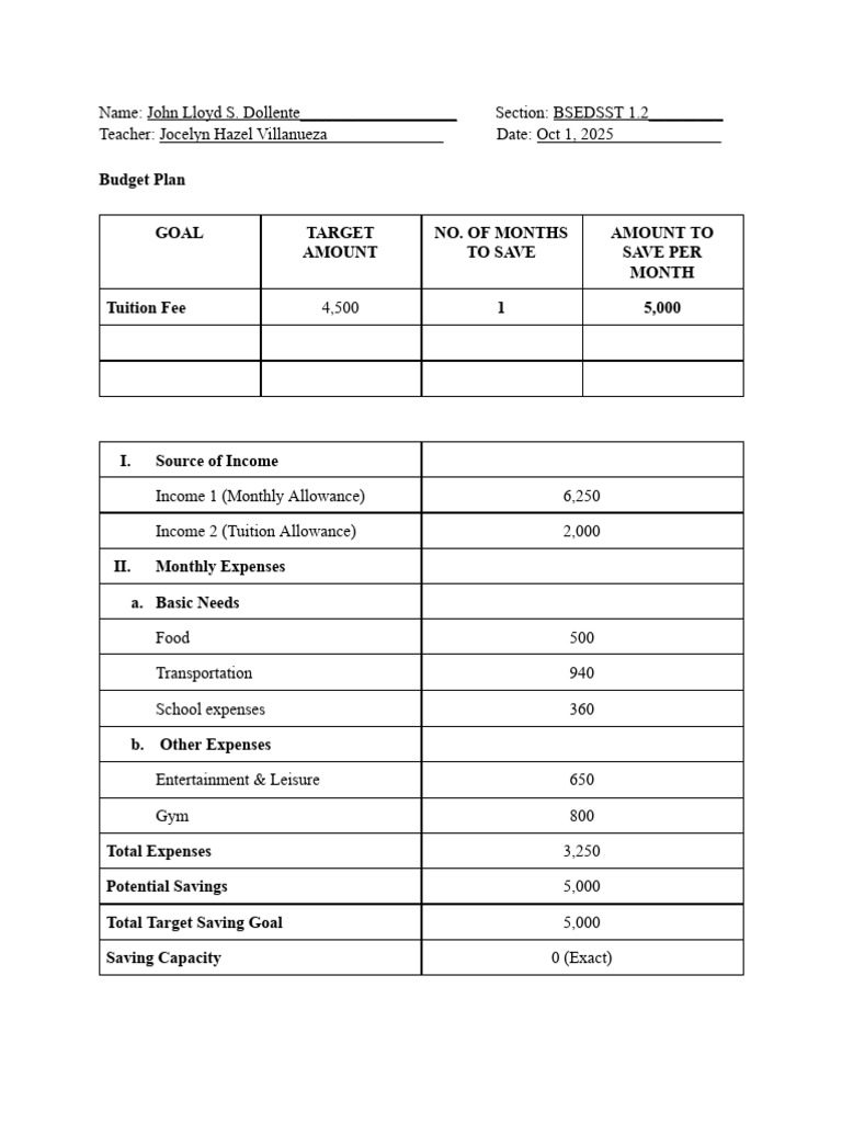 Budget Plan | PDF