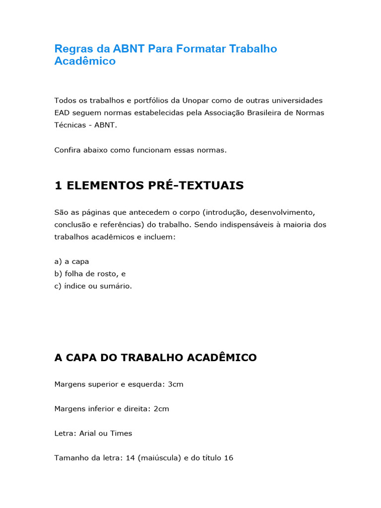 Regras ABNT para Trabalhos Acadêmicos | PDF | Citação | Abstract (resumo)