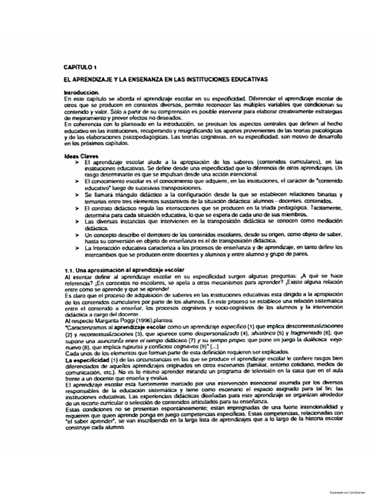 Capitulo I El Aprendizaje y La Enseñanza en Las Instituciones ...