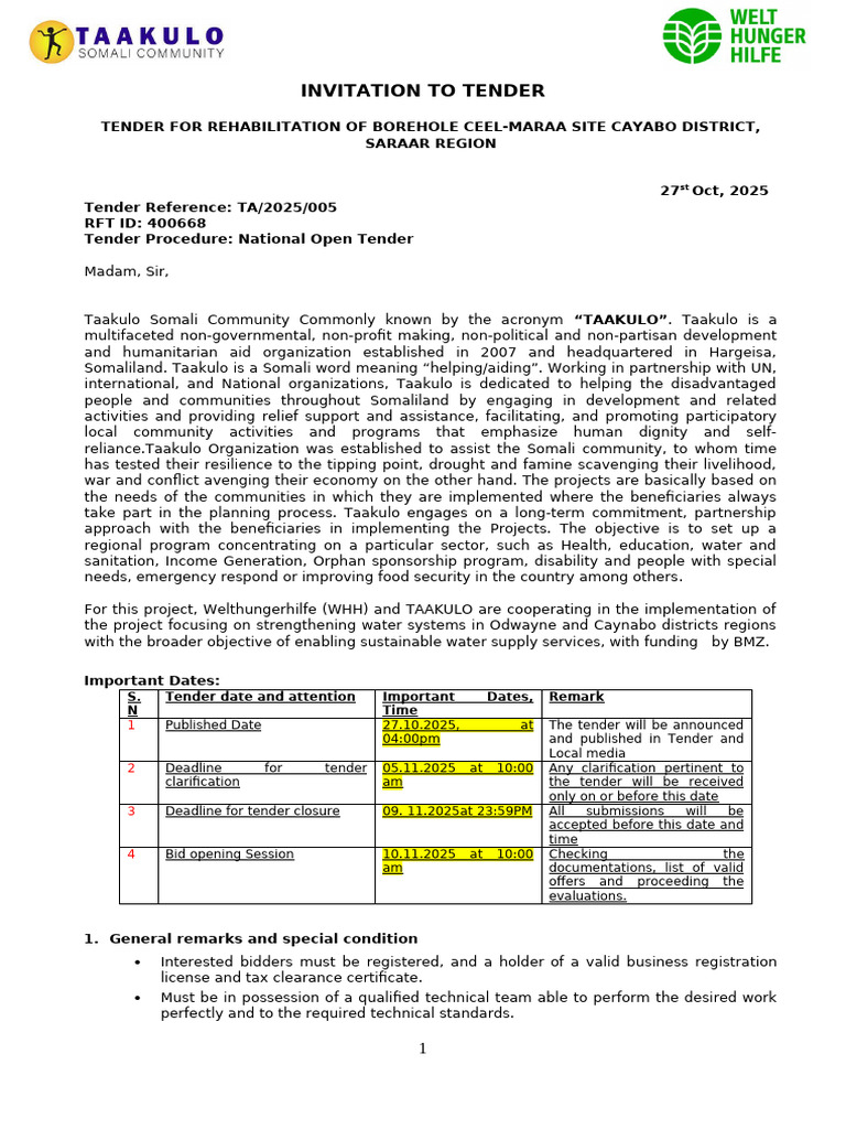 Invitation To Tender Itt For Borehole Repairing Som1065 2-2 ...